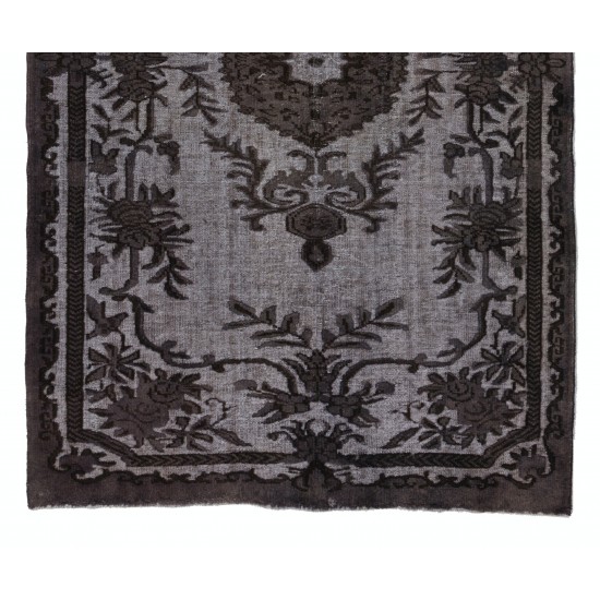 Gray Over-Dyed Rug for Modern Interiors. Mid-Century Vintage Turkish Carpet. 5.8 x 9.5 Ft (175 x 287 cm)