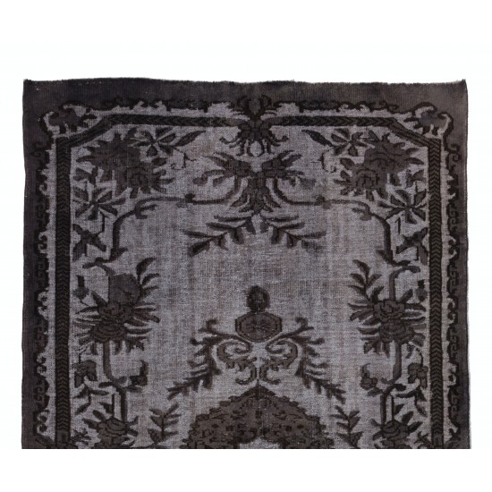 Gray Over-Dyed Rug for Modern Interiors. Mid-Century Vintage Turkish Carpet. 5.8 x 9.5 Ft (175 x 287 cm)
