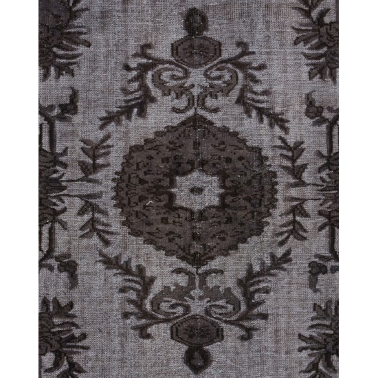 Gray Over-Dyed Rug for Modern Interiors. Mid-Century Vintage Turkish Carpet. 5.8 x 9.5 Ft (175 x 287 cm)