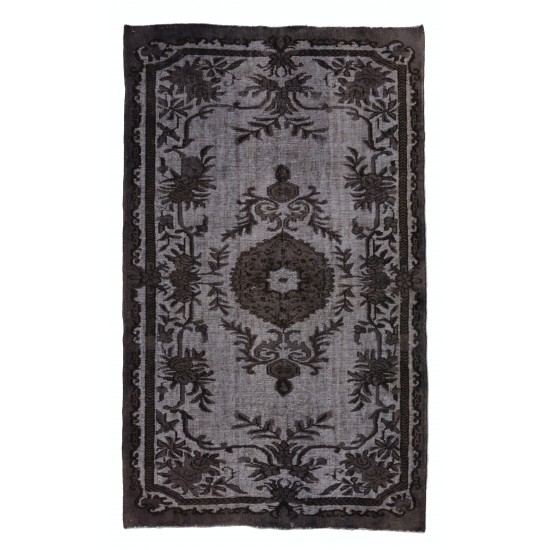 Gray Over-Dyed Rug for Modern Interiors. Mid-Century Vintage Turkish Carpet. 5.8 x 9.5 Ft (175 x 287 cm)