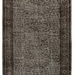 Authentic Bluish Gray Over-Dyed Rug for Modern Interiors. Floral Pattern Handmade Vintage Turkish Carpet. 5.9 x 9.5 Ft (178 x 289 cm)