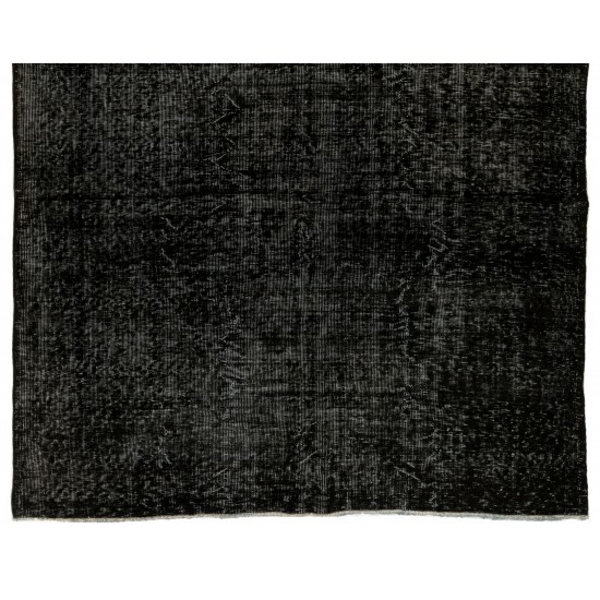Black Over-Dyed Vintage Handmade Turkish Area Rug, Great 4 Modern Interiors. 6 x 8.8 Ft (180 x 266 cm)