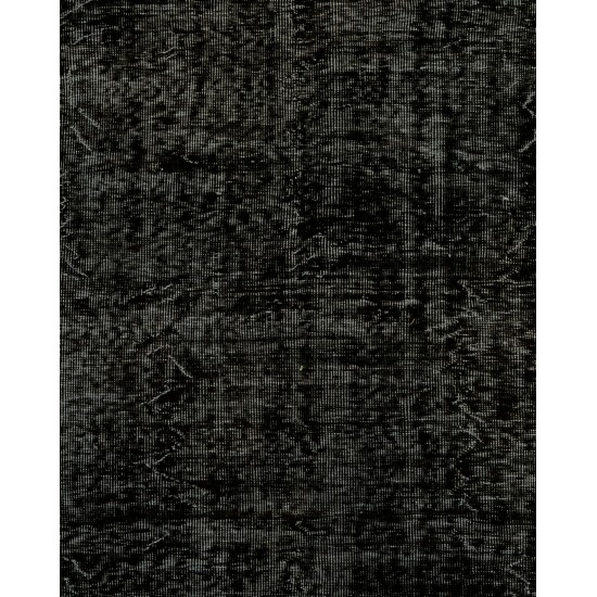Black Over-Dyed Vintage Handmade Turkish Area Rug, Great 4 Modern Interiors. 6 x 8.8 Ft (180 x 266 cm)