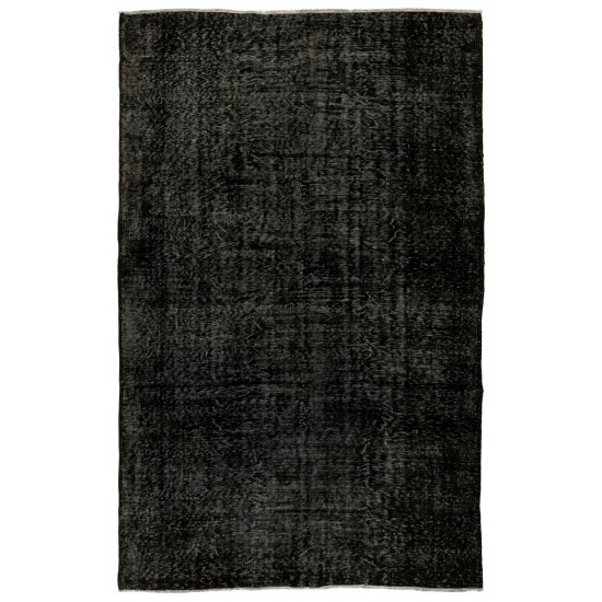 Black Over-Dyed Vintage Handmade Turkish Area Rug, Great 4 Modern Interiors. 6 x 8.8 Ft (180 x 266 cm)