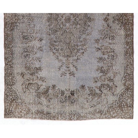 Gray Over-Dyed Rug for Modern Interiors. Mid-Century Vintage Turkish Carpet. 6 x 10 Ft (185 x 306 cm)