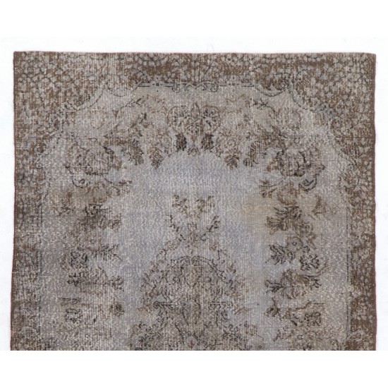 Gray Over-Dyed Rug for Modern Interiors. Mid-Century Vintage Turkish Carpet. 6 x 10 Ft (185 x 306 cm)