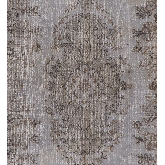 Gray Over-Dyed Rug for Modern Interiors. Mid-Century Vintage Turkish Carpet. 6 x 10 Ft (185 x 306 cm)