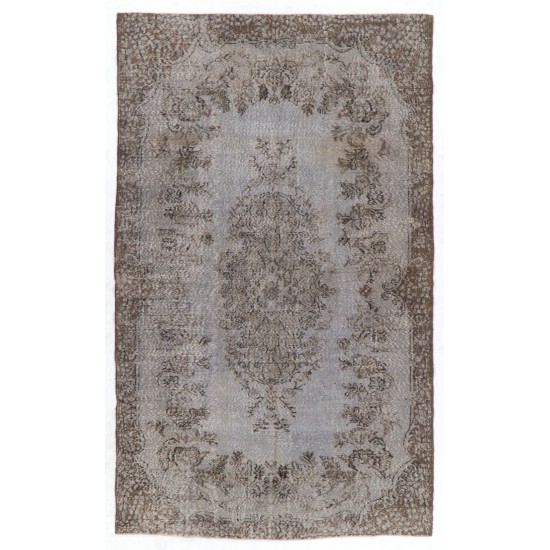 Gray Over-Dyed Rug for Modern Interiors. Mid-Century Vintage Turkish Carpet. 6 x 10 Ft (185 x 306 cm)
