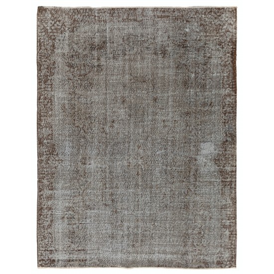 One-of-a-kind Gray Over-Dyed Rug for Modern Interiors. Handmade Vintage Turkish Carpet. 6.3 x 8.2 Ft (190 x 249 cm)