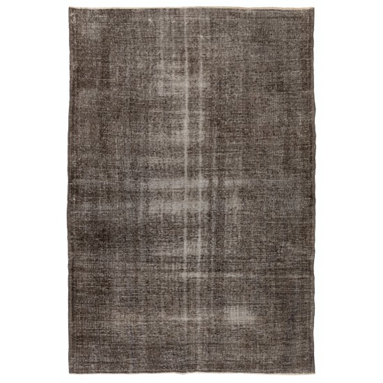 One-of-a-kind Gray Over-Dyed Rug for Modern Interiors. Handmade Vintage Turkish Carpet. 6.9 x 10 Ft (210 x 304 cm)