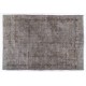 Distressed Gray Over-Dyed Rug for Contemporary Interiors. Hand-Knotted Vintage Turkish Carpet. 6.9 x 10 Ft (210 x 307 cm)