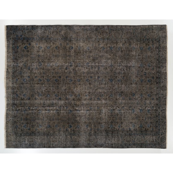 Taupe Over-Dyed Rug for Contemporary Interiors. Hand-Knotted Vintage Turkish Carpet. 7 x 9.3 Ft (214 x 281 cm)