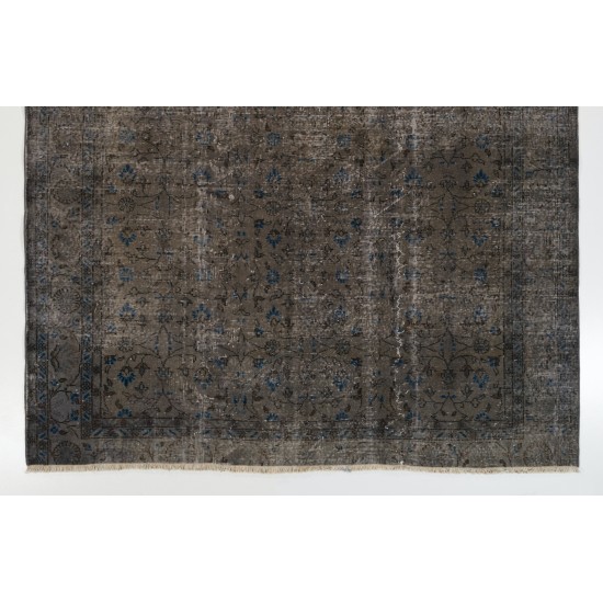 Taupe Over-Dyed Rug for Contemporary Interiors. Hand-Knotted Vintage Turkish Carpet. 7 x 9.3 Ft (214 x 281 cm)