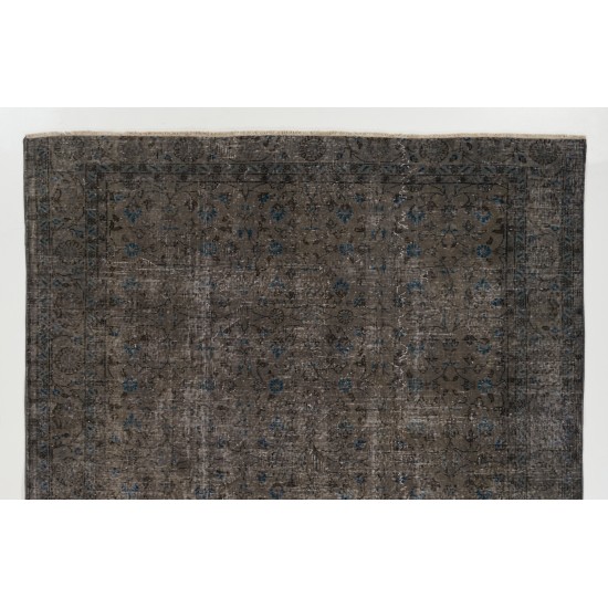 Taupe Over-Dyed Rug for Contemporary Interiors. Hand-Knotted Vintage Turkish Carpet. 7 x 9.3 Ft (214 x 281 cm)