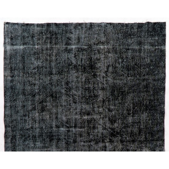 Unique Black Over-Dyed Vintage Handmade Turkish Area Rug for Contemporary Interiors. 7.2 x 11 Ft (218 x 335 cm)