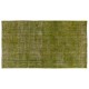 Green Overdyed Rug for Modern Home & Office. Hand-Knotted Vintage Turkish Carpet. 4.6 x 8.6 Ft (140 x 260 cm)