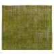 Green Overdyed Rug for Modern Home & Office. Hand-Knotted Vintage Turkish Carpet. 4.6 x 8.6 Ft (140 x 260 cm)