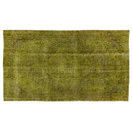 Light Green Overdyed Rug for Modern Home & Office. Hand-Knotted Vintage Turkish Carpet. 5.3 x 9.2 Ft (160 x 280 cm)