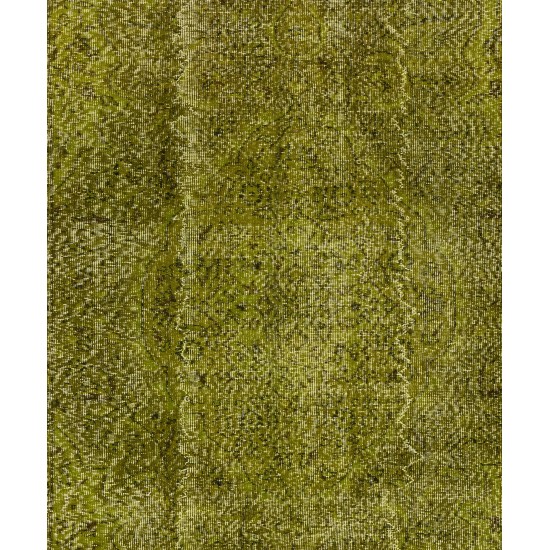 Light Green Overdyed Rug for Modern Home & Office. Hand-Knotted Vintage Turkish Carpet. 5.3 x 9.2 Ft (160 x 280 cm)