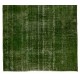 Distressed Green Overdyed Rug for Modern Home & Office. Hand-Knotted Vintage Turkish Carpet. 5.5 x 9.3 Ft (165 x 283 cm)