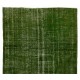 Distressed Green Overdyed Rug for Modern Home & Office. Hand-Knotted Vintage Turkish Carpet. 5.5 x 9.3 Ft (165 x 283 cm)