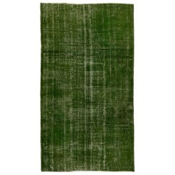 Distressed Green Overdyed Rug for Modern Home & Office. Hand-Knotted Vintage Turkish Carpet. 5.5 x 9.3 Ft (165 x 283 cm)