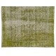 Distressed Light Green Overdyed Rug for Modern Home & Office. Hand-Knotted Vintage Turkish Carpet. 5.6 x 8.7 Ft (170 x 263 cm)