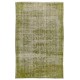 Distressed Light Green Overdyed Rug for Modern Home & Office. Hand-Knotted Vintage Turkish Carpet. 5.6 x 8.7 Ft (170 x 263 cm)