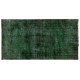 Green Overdyed Rug for Modern Home & Office. Hand-Knotted Vintage Turkish Carpet. 6.2 x 10.9 Ft (186 x 330 cm)