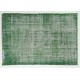 Green Overdyed Rug for Modern Home & Office. Hand-Knotted Vintage Turkish Carpet. 6.6 x 9.6 Ft (200 x 290 cm)