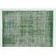 Green Overdyed Rug for Modern Home & Office. Hand-Knotted Vintage Turkish Carpet. 6.6 x 9.6 Ft (200 x 290 cm)