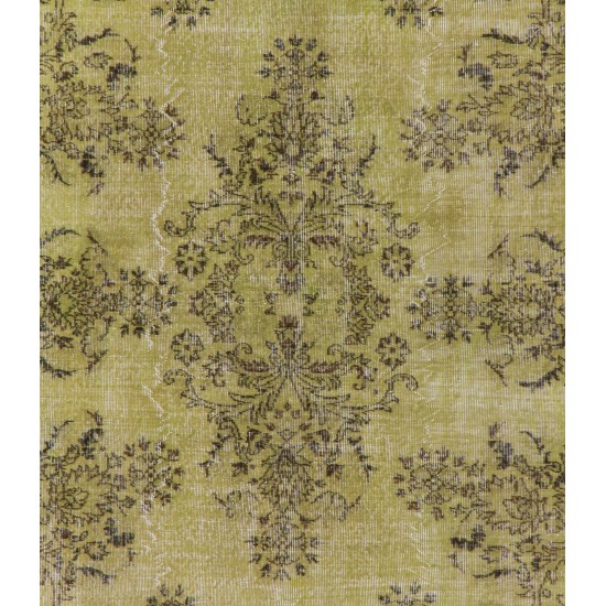 Green Overdyed Rug. Floral Garden Design Handmade Vintage Turkish Carpet. 6.6 x 10.2 Ft (200 x 310 cm)