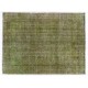 Green Overdyed Rug for Modern Home & Office. Hand-Knotted Vintage Turkish Carpet. 7.2 x 9.5 Ft (218 x 288 cm)