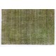 Green Overdyed Rug for Modern Home & Office. Hand-Knotted Vintage Turkish Carpet. 7.2 x 9.5 Ft (218 x 288 cm)