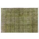 Green Overdyed Rug for Modern Home & Office. Hand-Knotted Vintage Turkish Carpet. 7.2 x 9.5 Ft (218 x 288 cm)