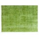 Green Overdyed Rug for Modern Home & Office. Hand-Knotted Vintage Turkish Carpet. 7.5 x 11 Ft (226 x 333 cm)