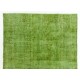 Green Overdyed Rug for Modern Home & Office. Hand-Knotted Vintage Turkish Carpet. 7.5 x 11 Ft (226 x 333 cm)