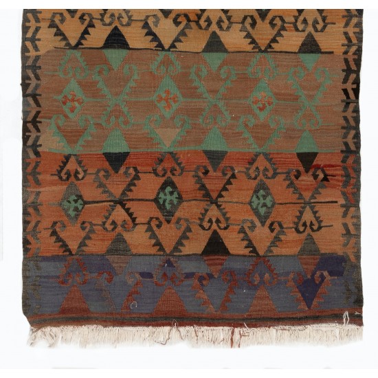 Double Sided Vintage Handmade Kilim from Turkey, Geometric Pattern Wool Rug. 3.5 x 6.2 Ft (105 x 187 cm)