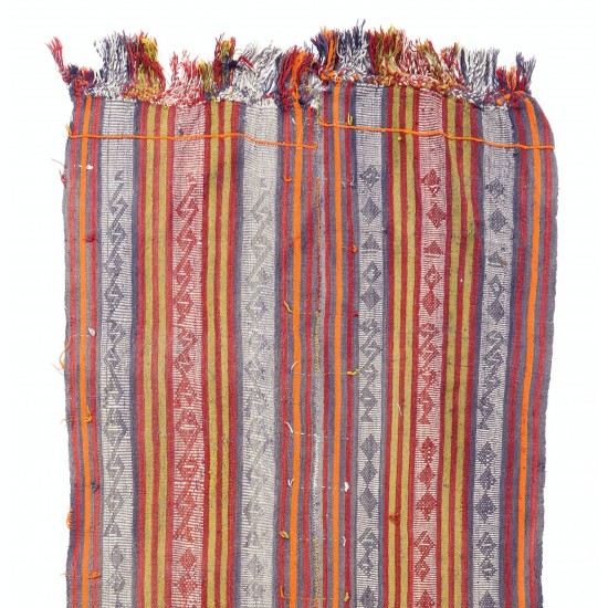 Striped Vintage Handwoven Kilim Runner. Turkish Wool Hallway Runner. 3.5 x 11.5 Ft (105 x 350 cm)