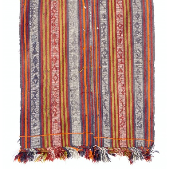 Striped Vintage Handwoven Kilim Runner. Turkish Wool Hallway Runner. 3.5 x 11.5 Ft (105 x 350 cm)