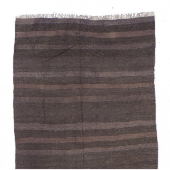 Striped Vintage Handwoven Kilim Runner. Turkish Wool Hallway Runner. 3.6 x 11.9 Ft (109 x 360 cm)