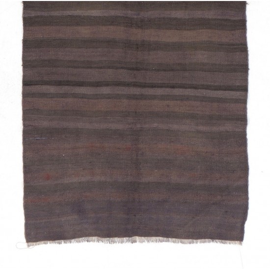 Striped Vintage Handwoven Kilim Runner. Turkish Wool Hallway Runner. 3.6 x 11.9 Ft (109 x 360 cm)