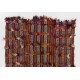 Handmade Vintage Turkish Village Kilim (Flat-weave) with Wool & Cotton Poms. 3.7 x 5.2 Ft (110 x 157 cm)