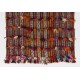 Handmade Vintage Turkish Village Kilim (Flat-weave) with Wool & Cotton Poms. 3.7 x 5.2 Ft (110 x 157 cm)