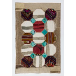 Modern Hand-Made Turkish Patchwork Rug with Hexagon Design. 3.9 x 6 Ft (116 x 180 cm)