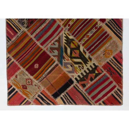 Contemporary Handmade Patchwork Kilim Rug, Flat-Weave Floor Covering. 4 x 6 Ft (123 x 180 cm)