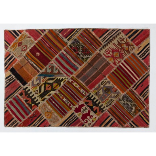 Contemporary Handmade Patchwork Kilim Rug, Flat-Weave Floor Covering. 4 x 6 Ft (123 x 180 cm)