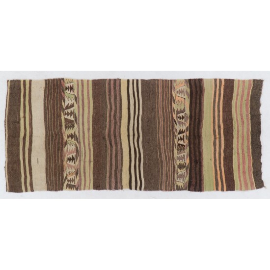 Vintage Striped Wool Kilim from Turkey. Handmade Double Sided Hallway Runner. 4.3 x 9.4 Ft (129 x 285 cm)
