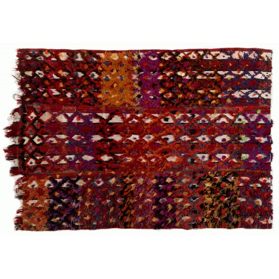 Mutlicolored Anatolian Kilim "Flat-Weave", Handwoven Vintage Wall Hanging. 4.3 x 6 Ft (130 x 180 cm)