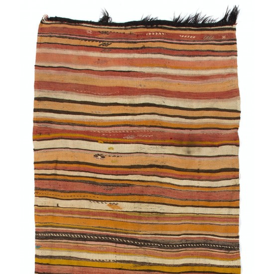 Handwoven Vintage Wool Kilim from Turkey. Striped Double Sided Hallway Runner. 4.3 x 10.4 Ft (130 x 315 cm)